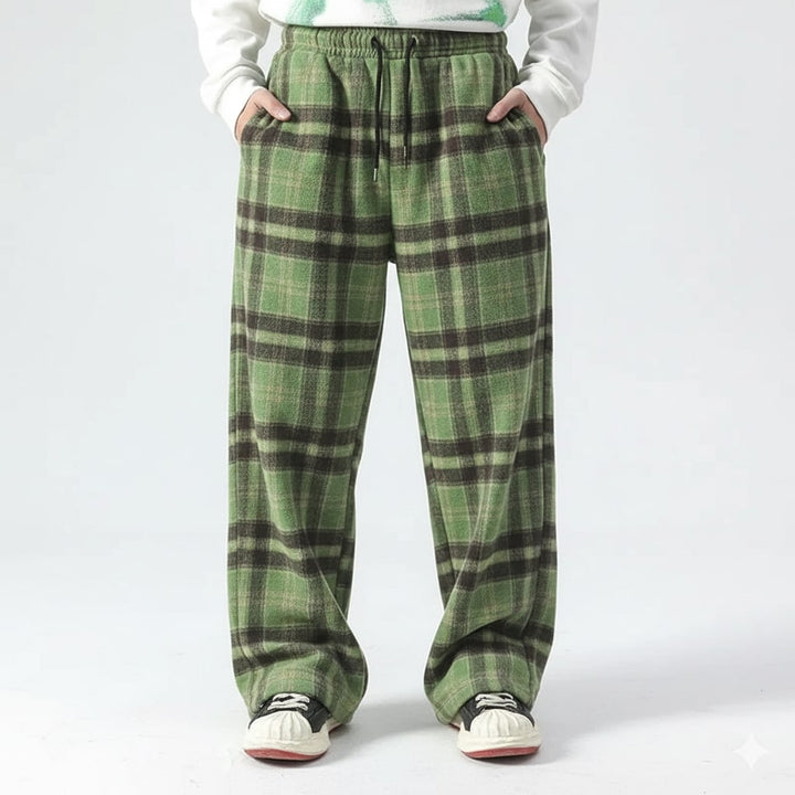 Montari Men’s Sweatpants – Plaid Cotton Wide-Leg Trousers
