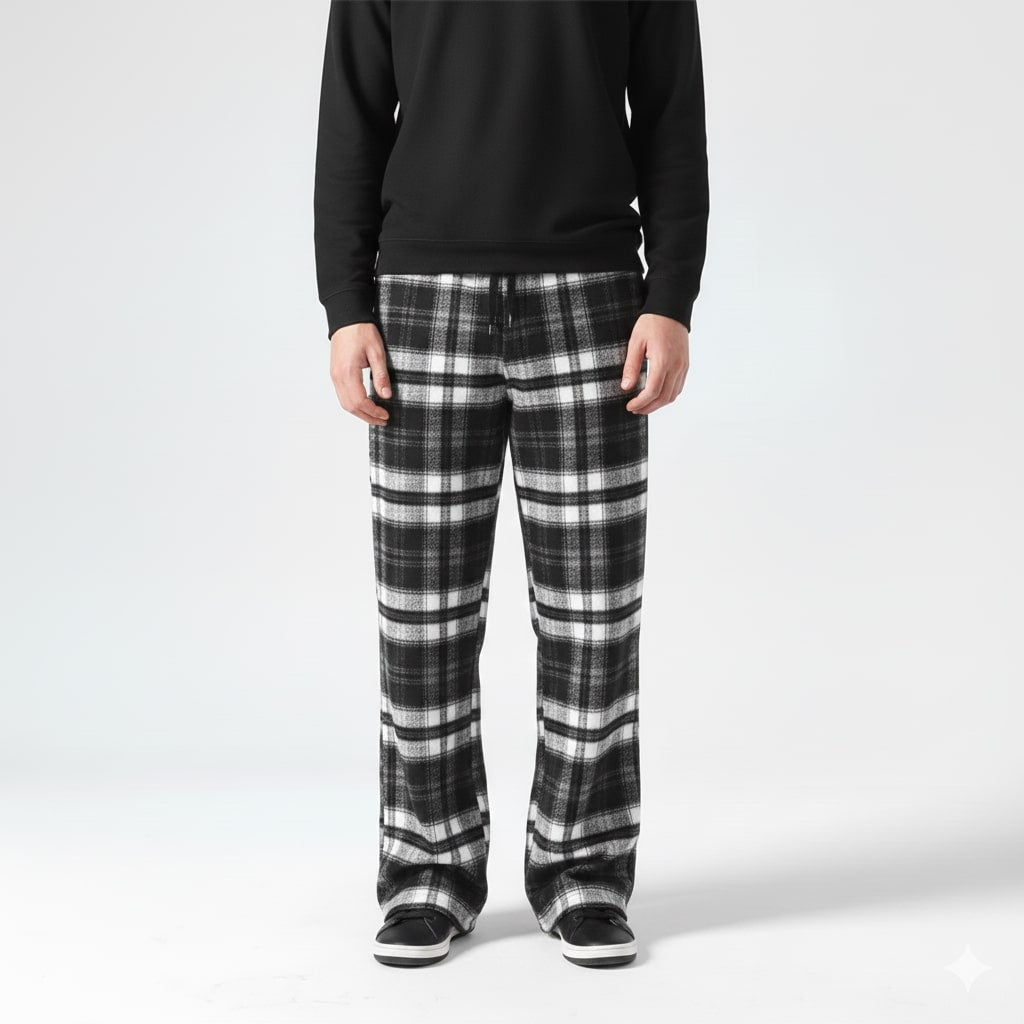Montari Men’s Sweatpants – Plaid Cotton Wide-Leg Trousers