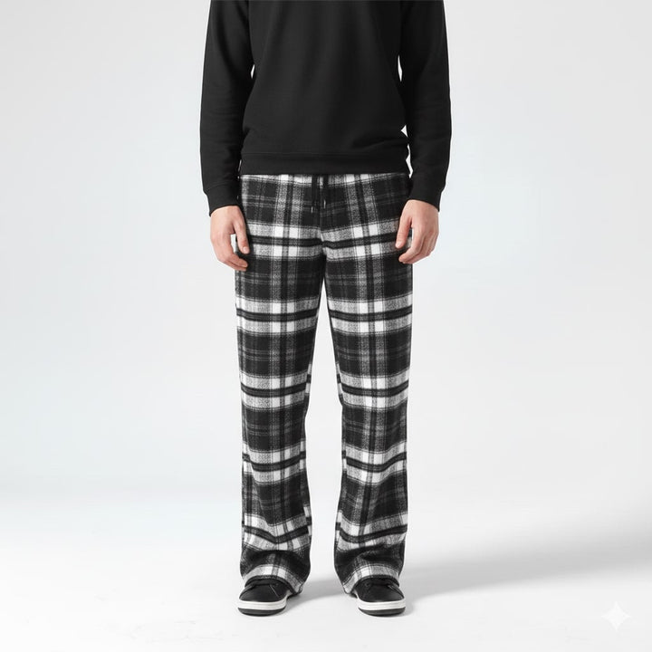 Montari Men’s Sweatpants – Plaid Cotton Wide-Leg Trousers