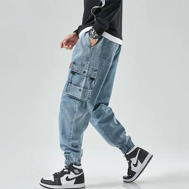 Logan Men’s Cargo Pants – Stretch Denim with Elastic Cuffs & Tapered Street Fit