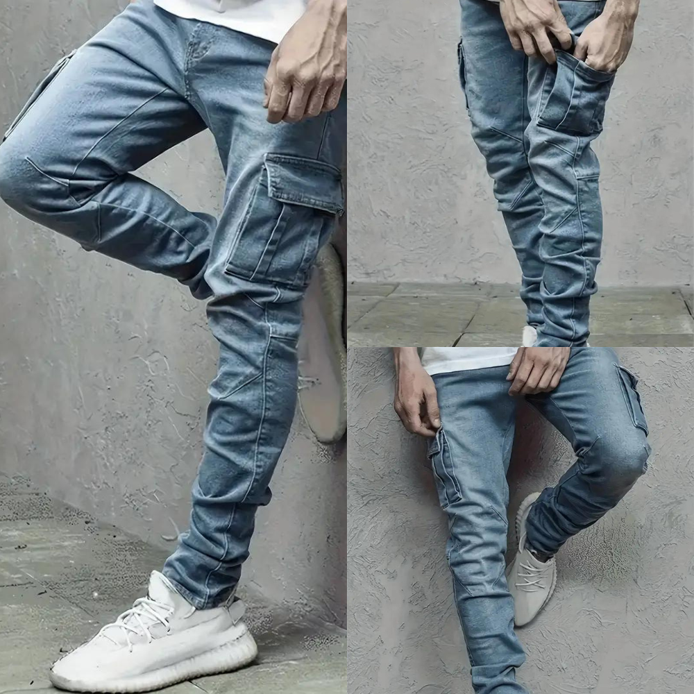 Silas Men’s Cargo Pants – Slim Fit Stretch Denim with Tactical Pocket Detailing
