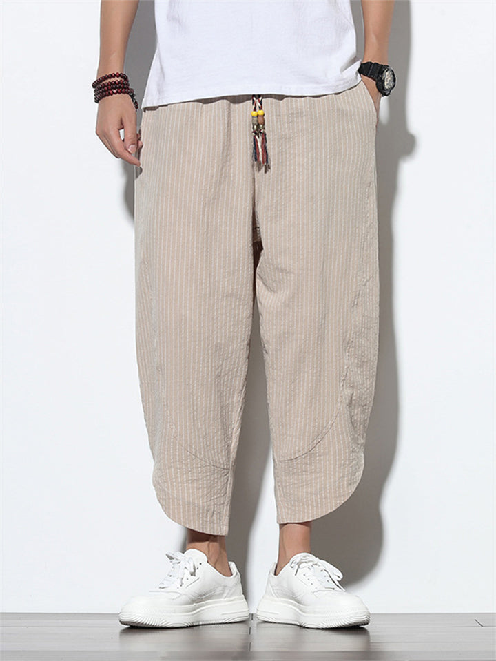 Elias Men’s Linen Pants – Straight Cut Cotton Blend with Subtle Stripe Texture