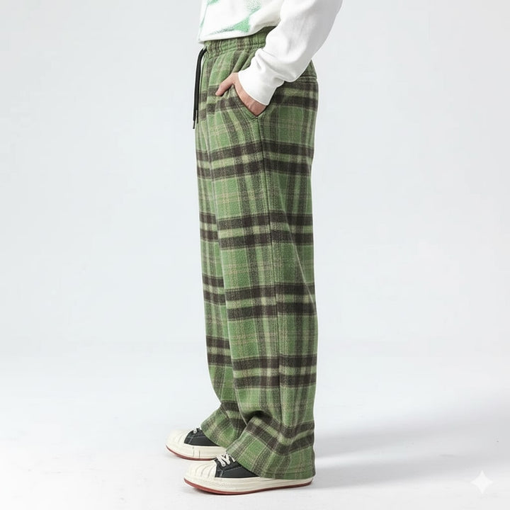 Montari Men’s Sweatpants – Plaid Cotton Wide-Leg Trousers