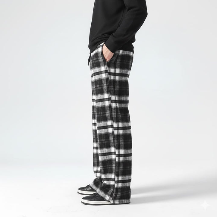 Montari Men’s Sweatpants – Plaid Cotton Wide-Leg Trousers