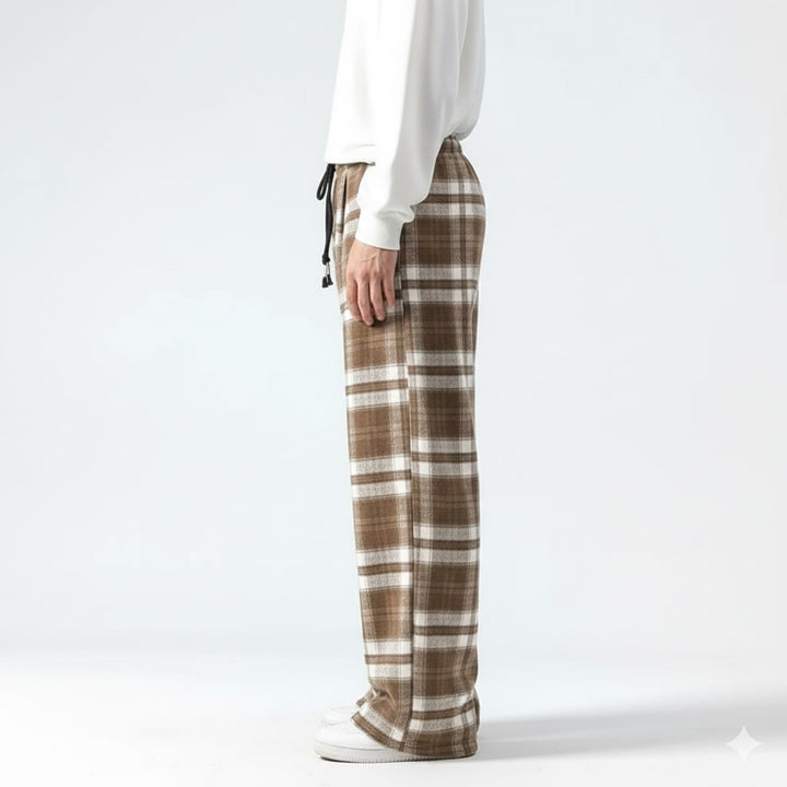 Montari Men’s Sweatpants – Plaid Cotton Wide-Leg Trousers