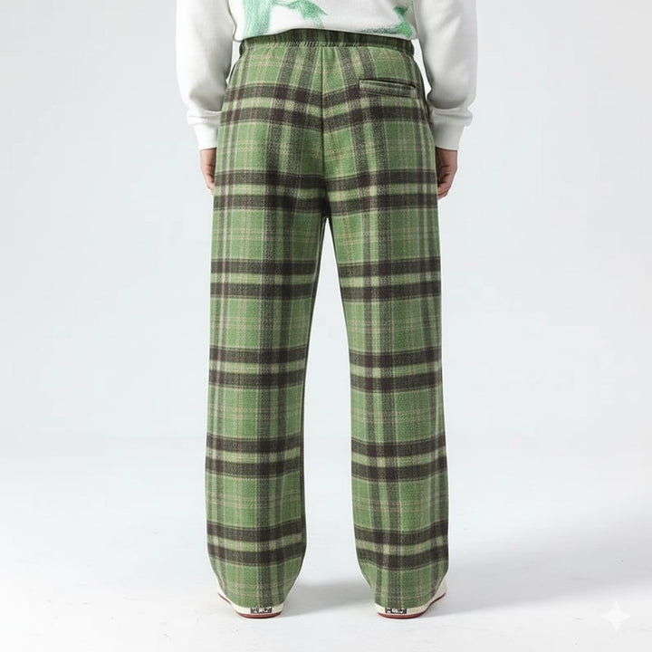 Montari Men’s Sweatpants – Plaid Cotton Wide-Leg Trousers