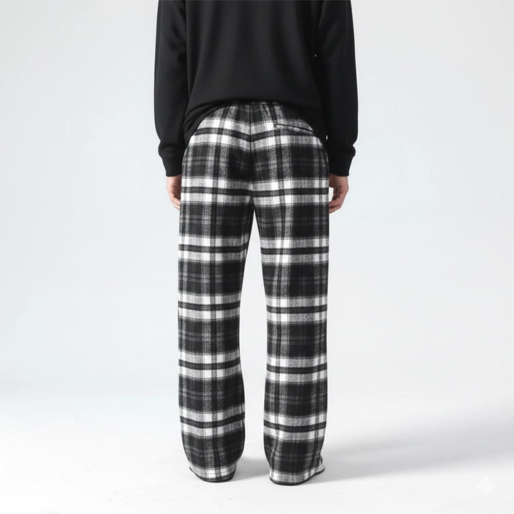 Montari Men’s Sweatpants – Plaid Cotton Wide-Leg Trousers