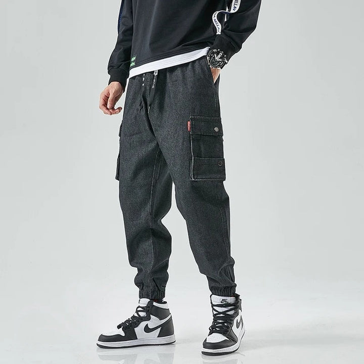 Logan Men’s Cargo Pants – Stretch Denim with Elastic Cuffs & Tapered Street Fit