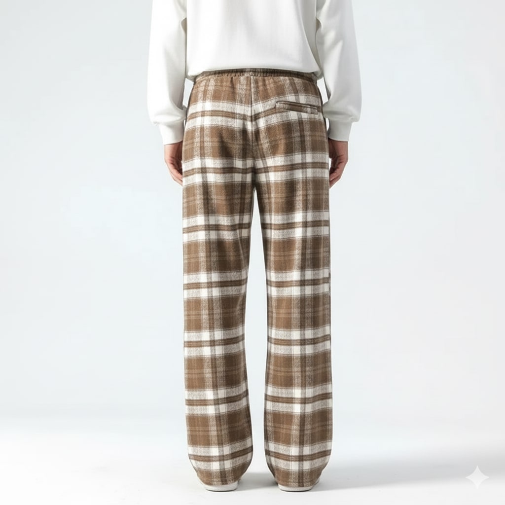 Montari Men’s Sweatpants – Plaid Cotton Wide-Leg Trousers