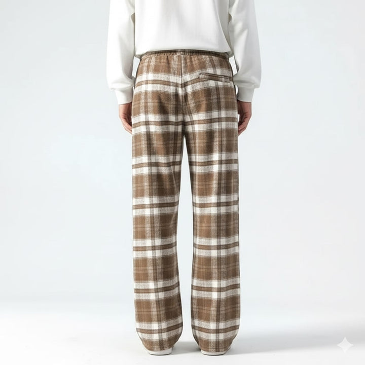 Montari Men’s Sweatpants – Plaid Cotton Wide-Leg Trousers