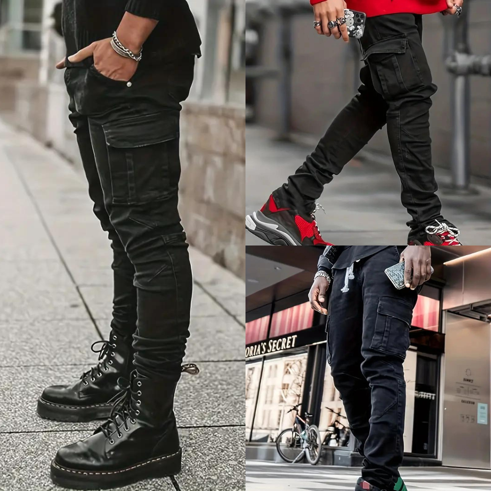 Silas Men’s Cargo Pants – Slim Fit Stretch Denim with Tactical Pocket Detailing