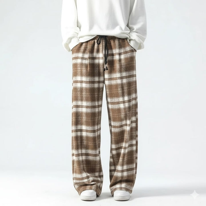 Montari Men’s Sweatpants – Plaid Cotton Wide-Leg Trousers