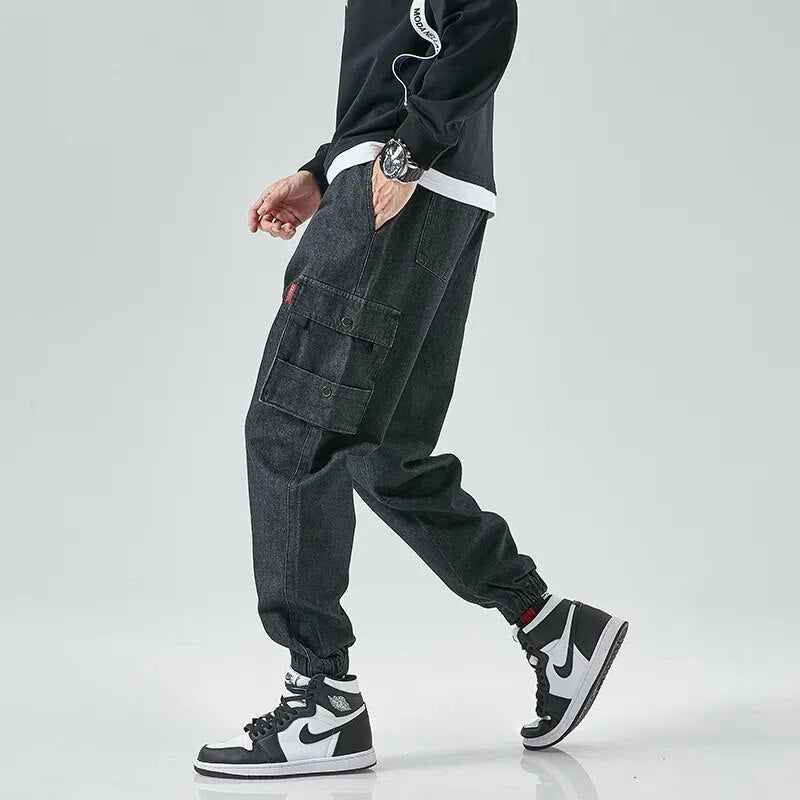 Logan Men’s Cargo Pants – Stretch Denim with Elastic Cuffs & Tapered Street Fit