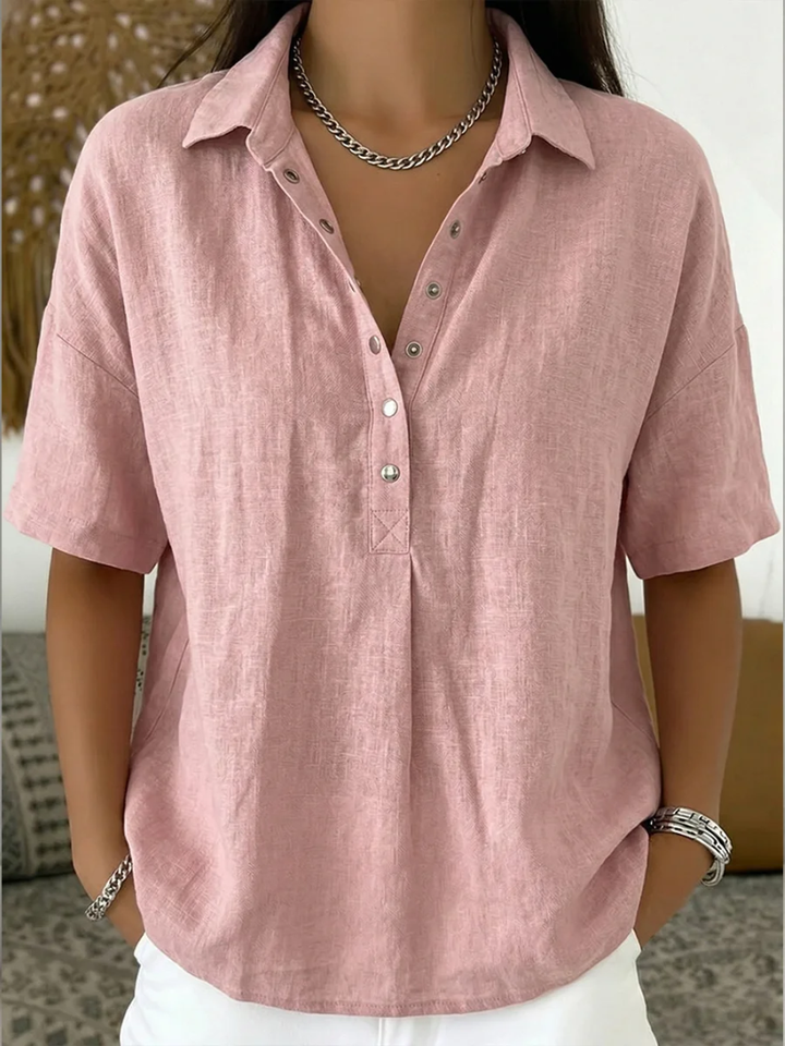 Megan | Relaxed Linen-Blend Button Top