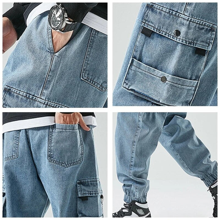 Logan Men’s Cargo Pants – Stretch Denim with Elastic Cuffs & Tapered Street Fit