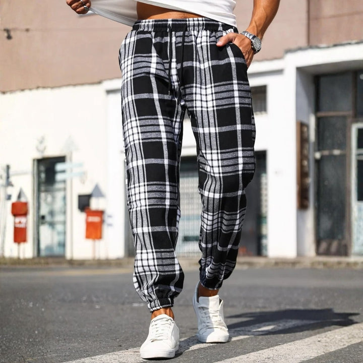 Cassius Men’s Joggers – Brushed Cotton Tapered Plaid Joggers