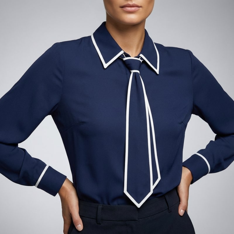 Contrast Tie Blouse