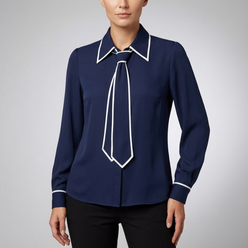 Contrast Tie Blouse