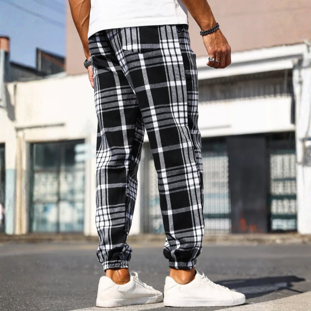 Cassius Men’s Joggers – Brushed Cotton Tapered Plaid Joggers
