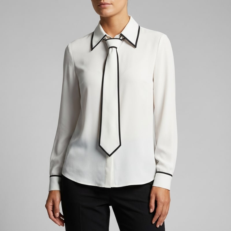 Contrast Tie Blouse