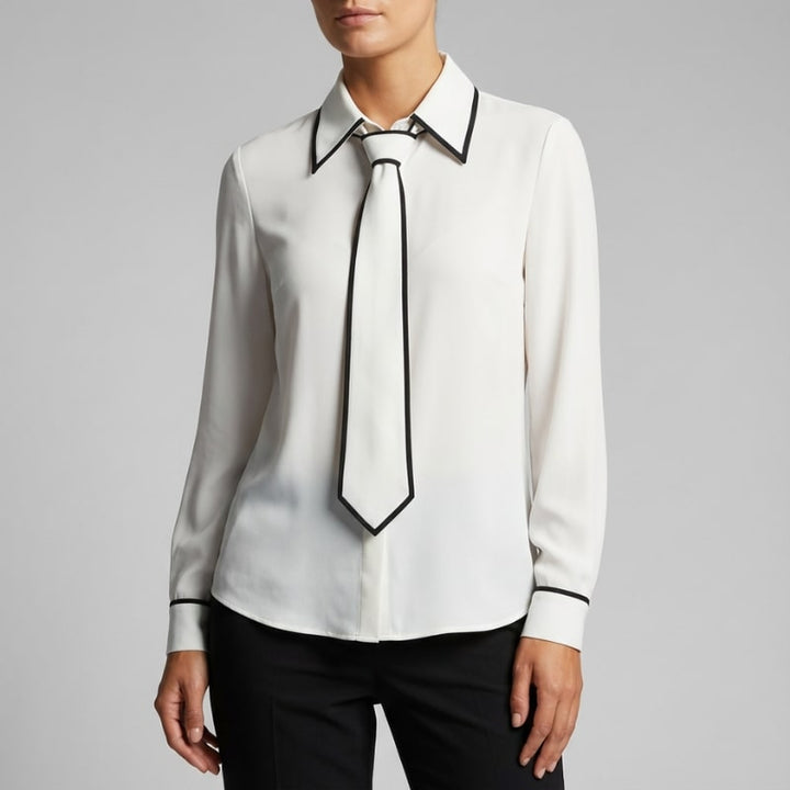 Contrast Tie Blouse