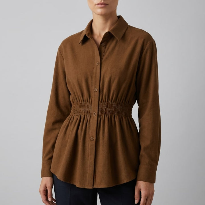 Lumiera Women’s Button-Up Shirt – Soft Woven Fabric with Defined Waist Fit