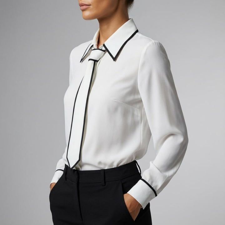 Contrast Tie Blouse