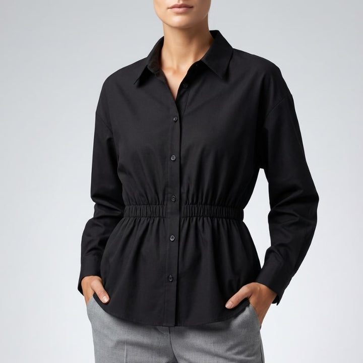 Lumiera Women’s Button-Up Shirt – Soft Woven Fabric with Defined Waist Fit