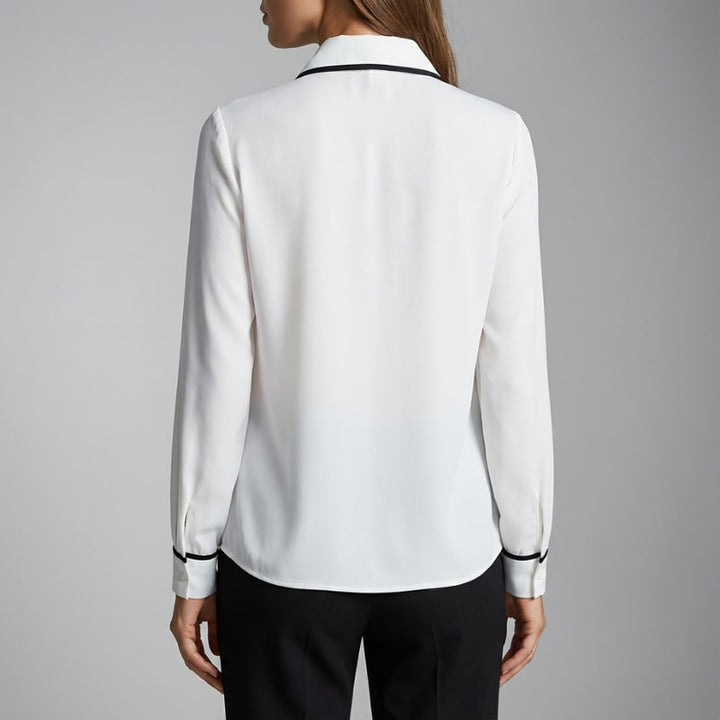 Emery Women’s Blouse – Contrast Tie Button-Down Shirt