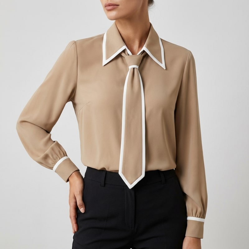 Contrast Tie Blouse
