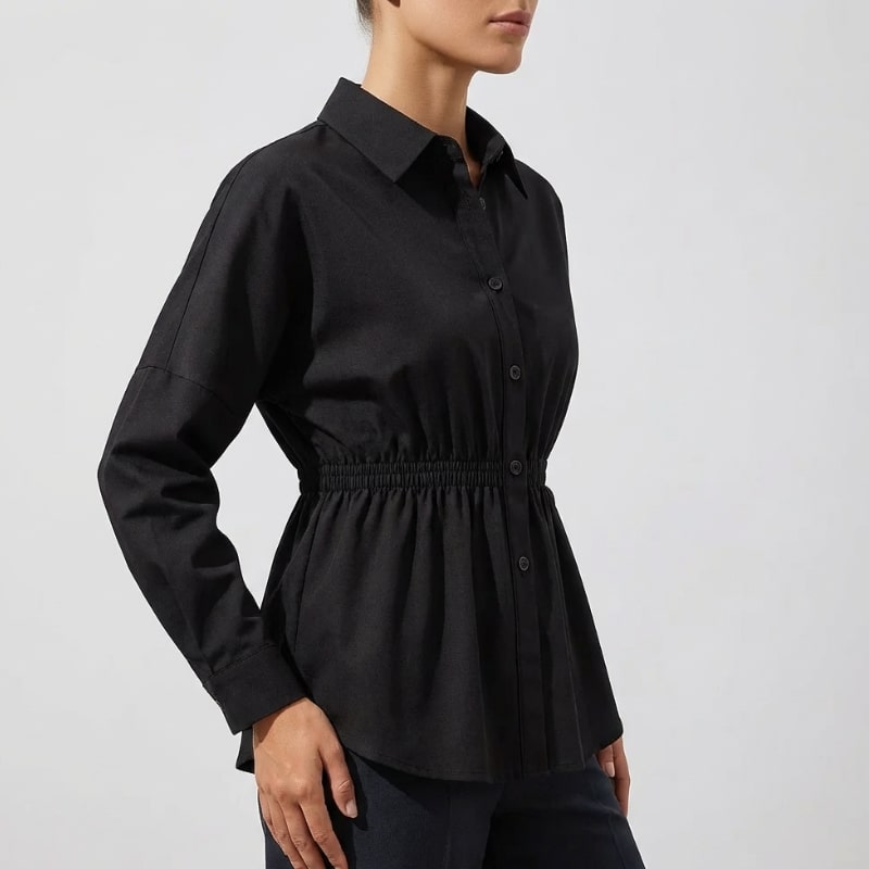 Lumiera Women’s Button-Up Shirt – Soft Woven Fabric with Defined Waist Fit