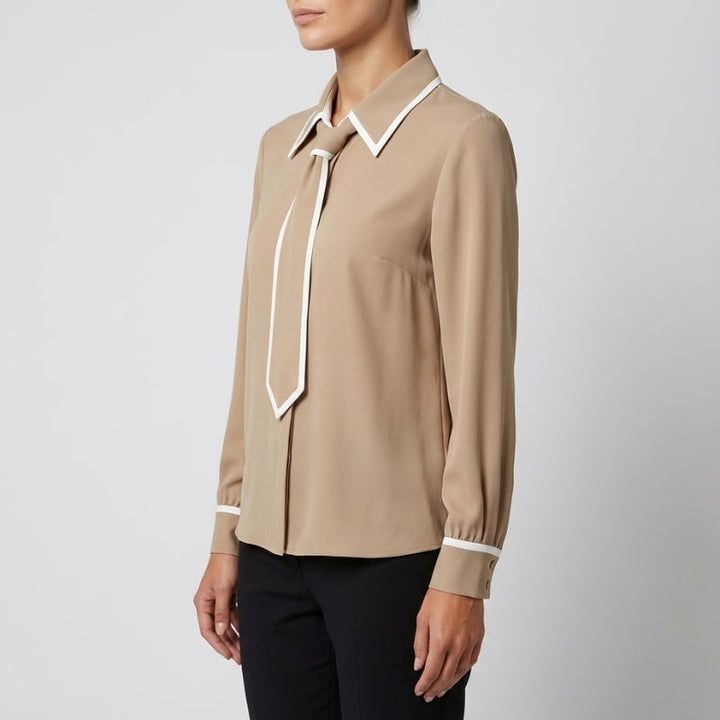Emery Women’s Blouse – Contrast Tie Button-Down Shirt