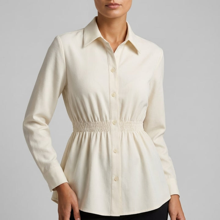 Lumiera Women’s Button-Up Shirt – Soft Woven Fabric with Defined Waist Fit