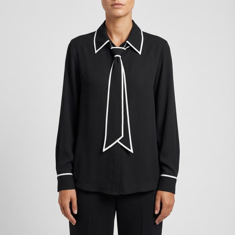 Emery Women’s Blouse – Contrast Tie Button-Down Shirt