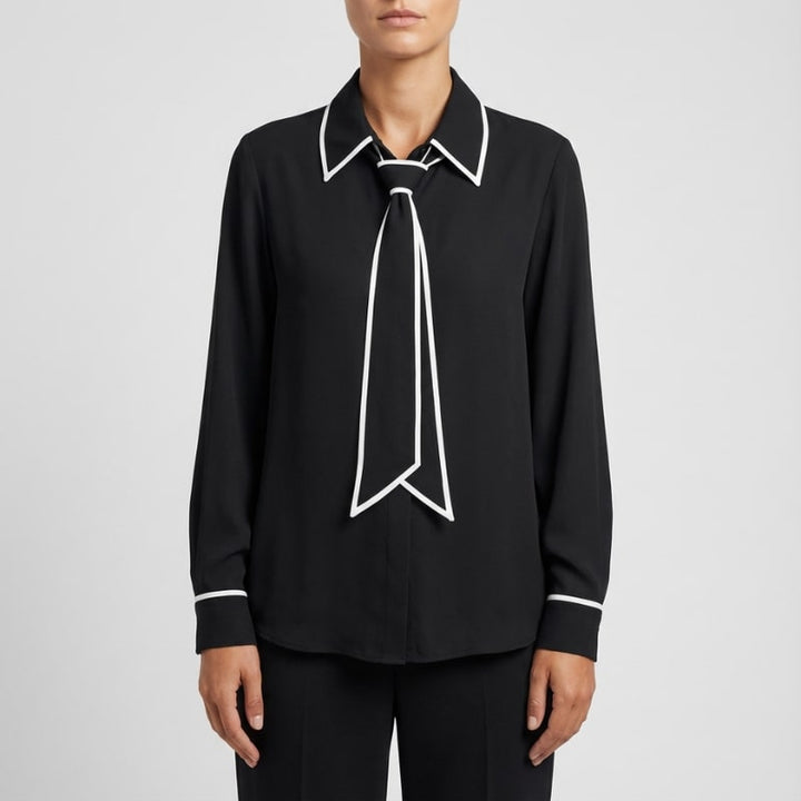 Contrast Tie Blouse