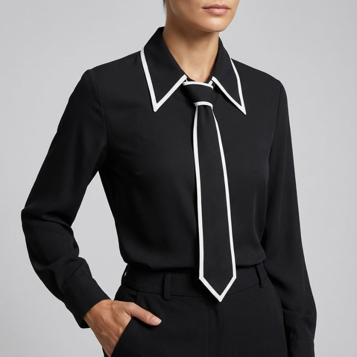 Contrast Tie Blouse