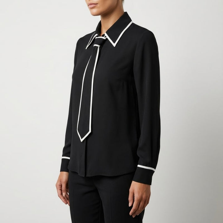 Emery Women’s Blouse – Contrast Tie Button-Down Shirt