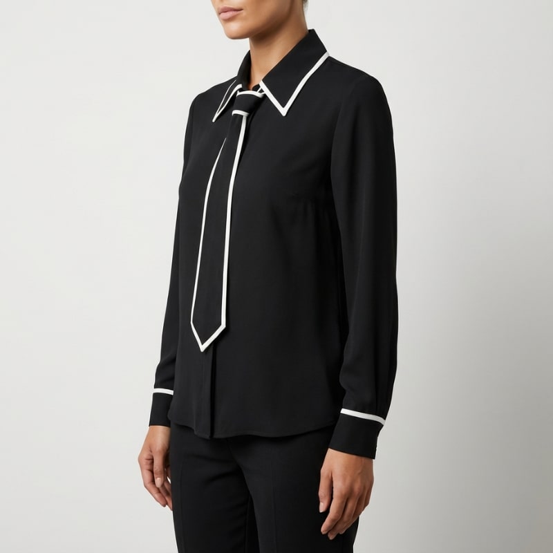 Contrast Tie Blouse