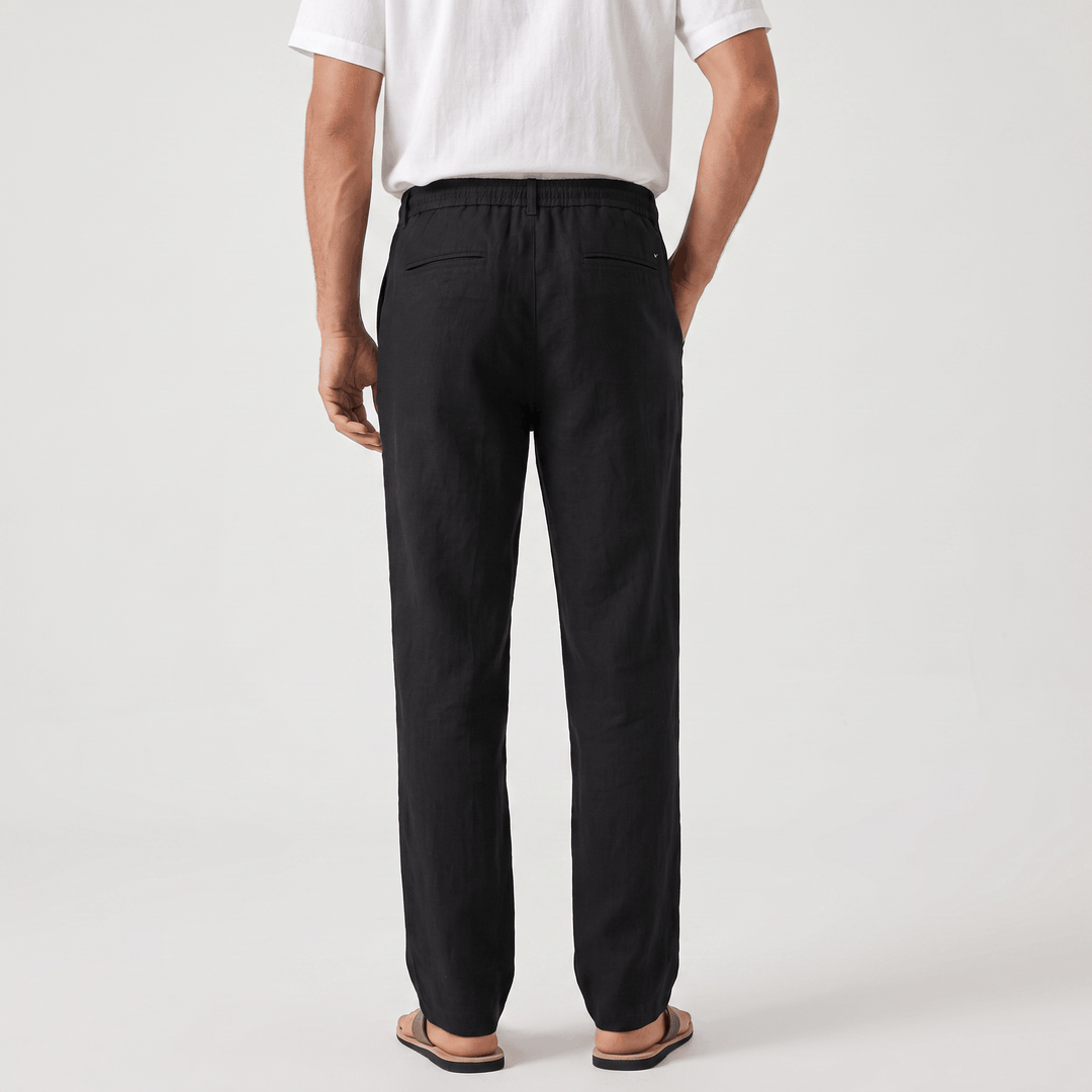 Alvin Linen-Blend Trousers – Button-Drawstring Waist Rolled-Hem Relaxed Pants