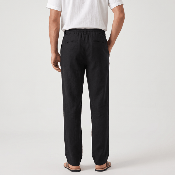 Alvin Linen-Blend Trousers – Button-Drawstring Waist Rolled-Hem Relaxed Pants