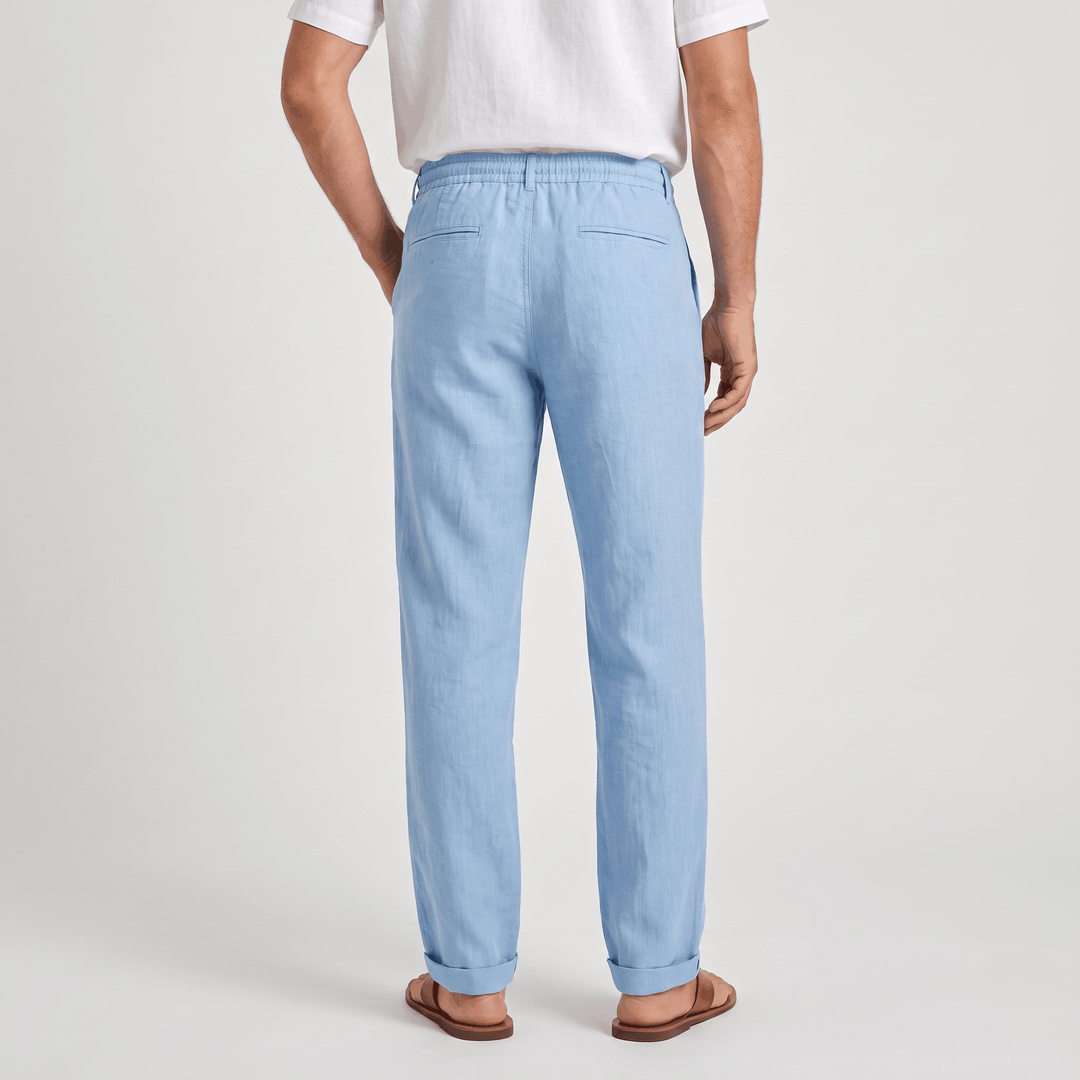 Alvin Linen-Blend Trousers – Button-Drawstring Waist Rolled-Hem Relaxed Pants