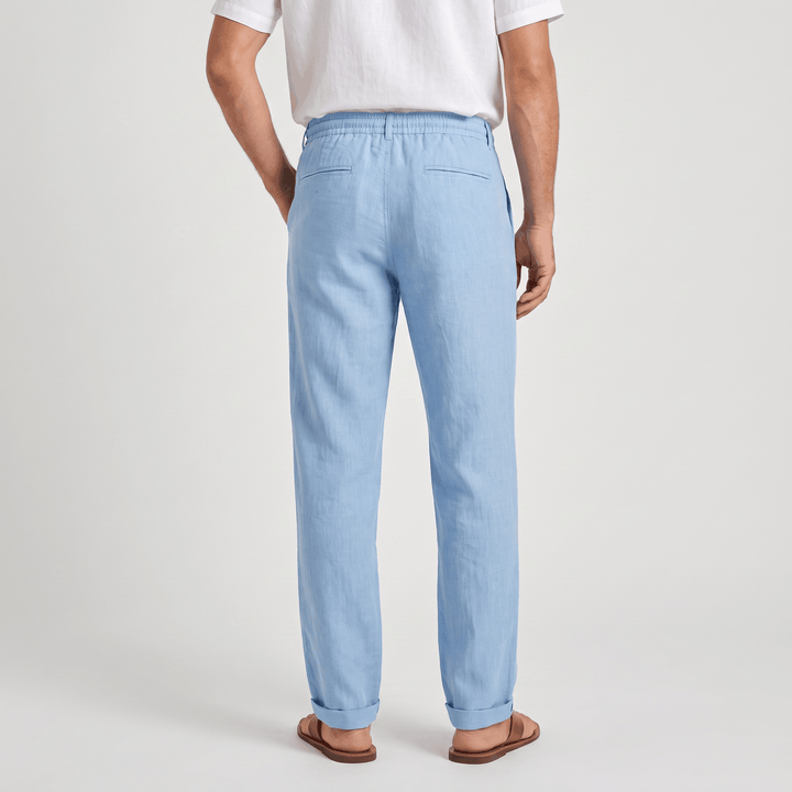 Alvin Linen-Blend Trousers – Button-Drawstring Waist Rolled-Hem Relaxed Pants