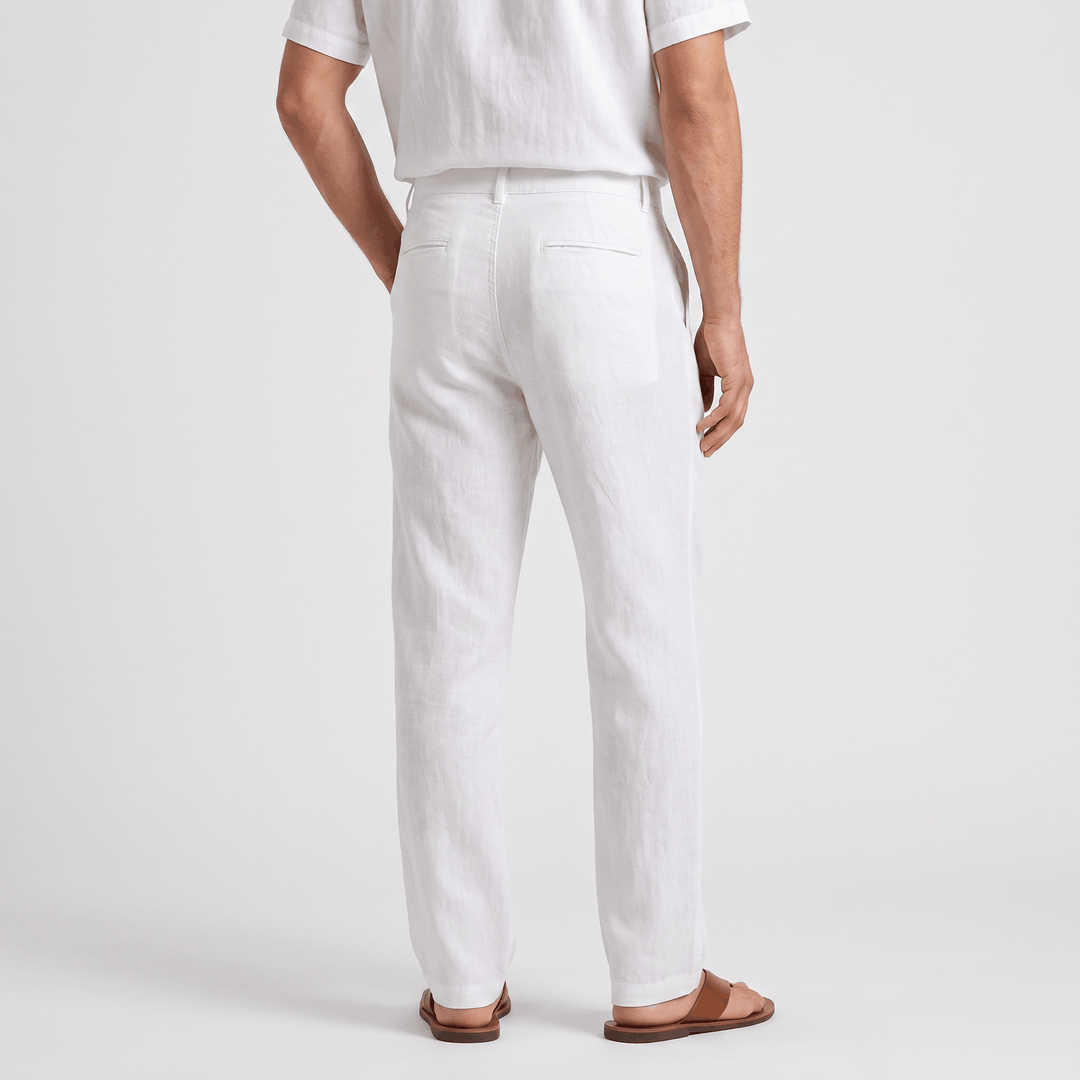 Alvin Linen-Blend Trousers – Button-Drawstring Waist Rolled-Hem Relaxed Pants