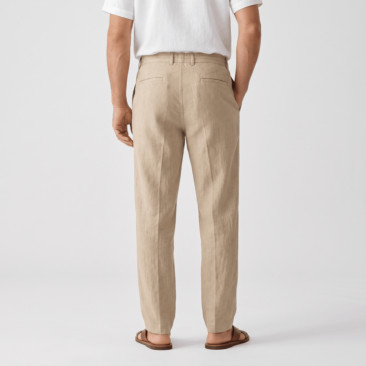 Alvin Linen-Blend Trousers – Button-Drawstring Waist Rolled-Hem Relaxed Pants