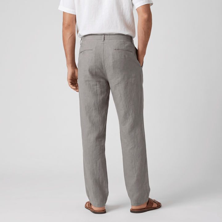 Alvin Linen-Blend Trousers – Button-Drawstring Waist Rolled-Hem Relaxed Pants