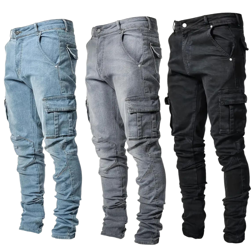 Silas Men’s Cargo Pants – Slim Fit Stretch Denim with Tactical Pocket Detailing