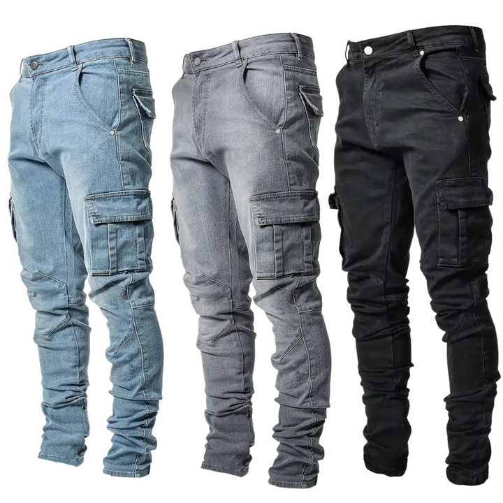 Silas Men’s Cargo Pants – Slim Fit Stretch Denim with Tactical Pocket Detailing