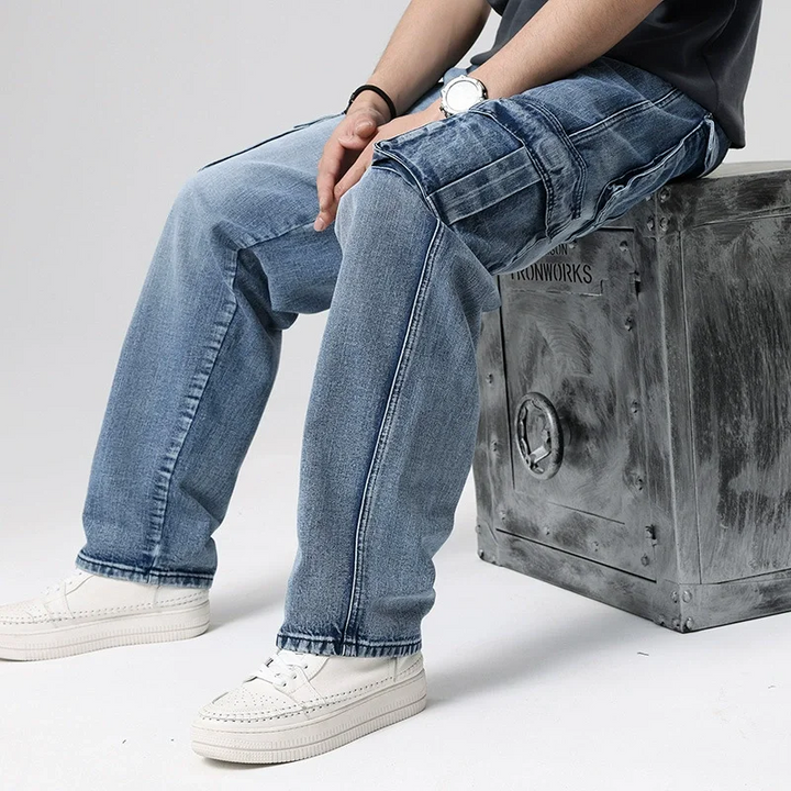 Griffin Men’s Cargo Pants – Faded Denim Trousers with Relaxed Fit & Utility Pockets