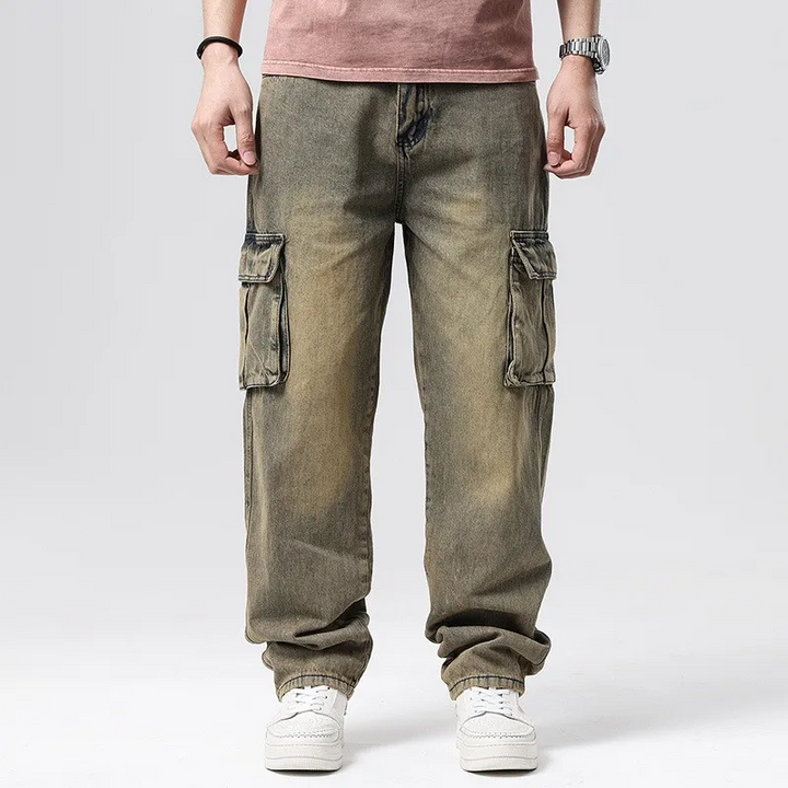 Griffin Men’s Cargo Pants – Faded Denim Trousers with Relaxed Fit & Utility Pockets