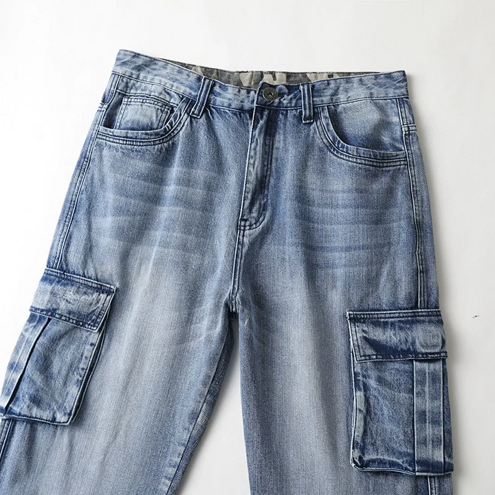 Griffin Men’s Cargo Pants – Faded Denim Trousers with Relaxed Fit & Utility Pockets